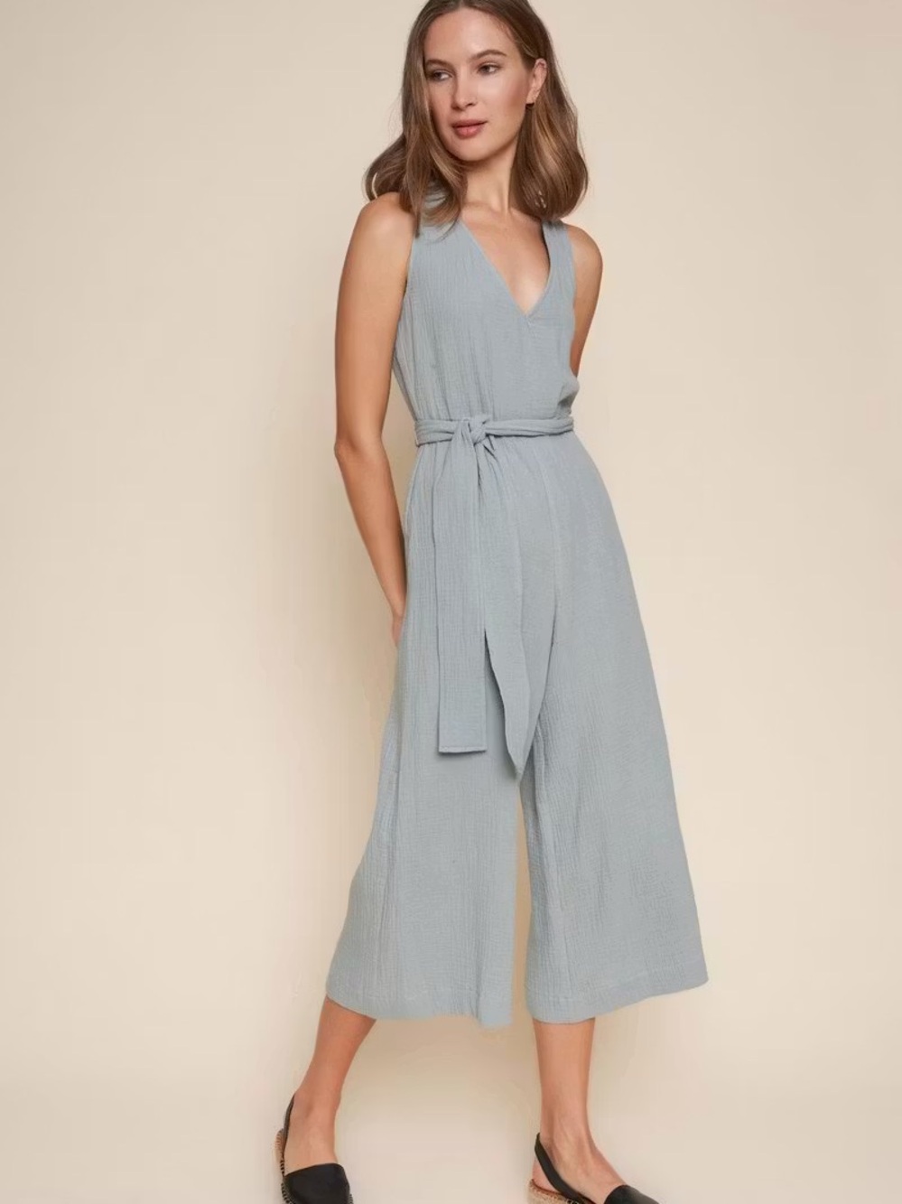 Whimsy + Row Cotton Gauze Jumpsuit — Dusty Blue